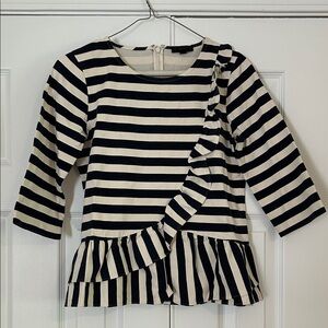 J. Crew Navy & Cream Striped Ruffle Peplum Top